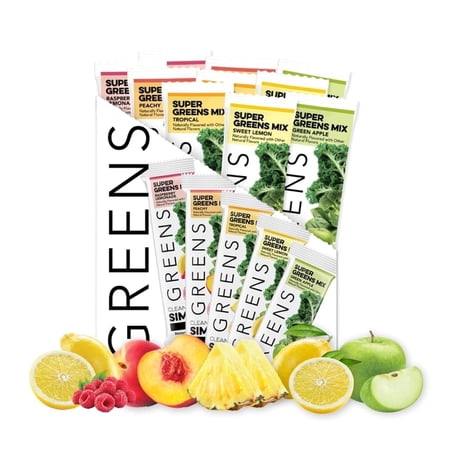 Clean Simple Eats Super Greens Powder, Variety Pack, Prebiotic Superfood Blend, No Artificial Ingredients, Gluten Free, 10 Count