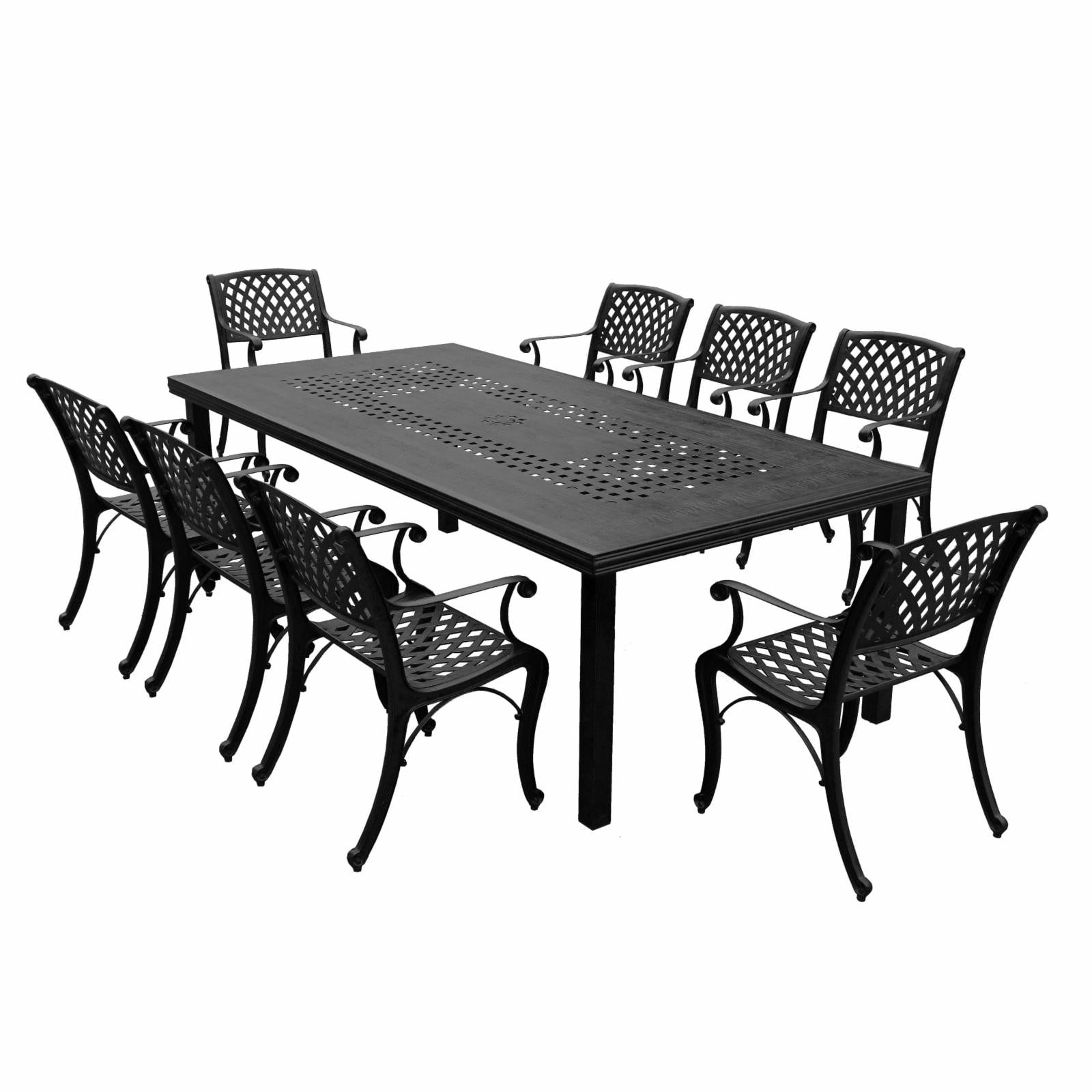 Oakland Living Modern Arched Lattice 9 Piece Rectangular Aluminum Patio Dining Set
