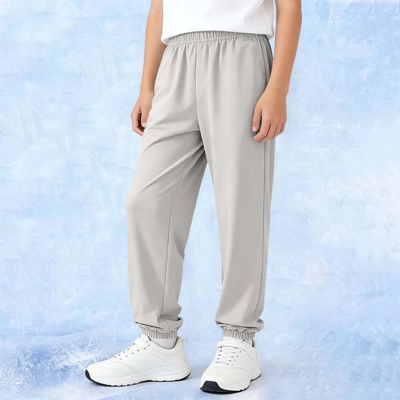 ATOGUTA Uniform Pants For Boys Elastic Waist Jogger Sweatpants Kids Teens Running Athletic Pants with Pockets Size 3T-13, Gray