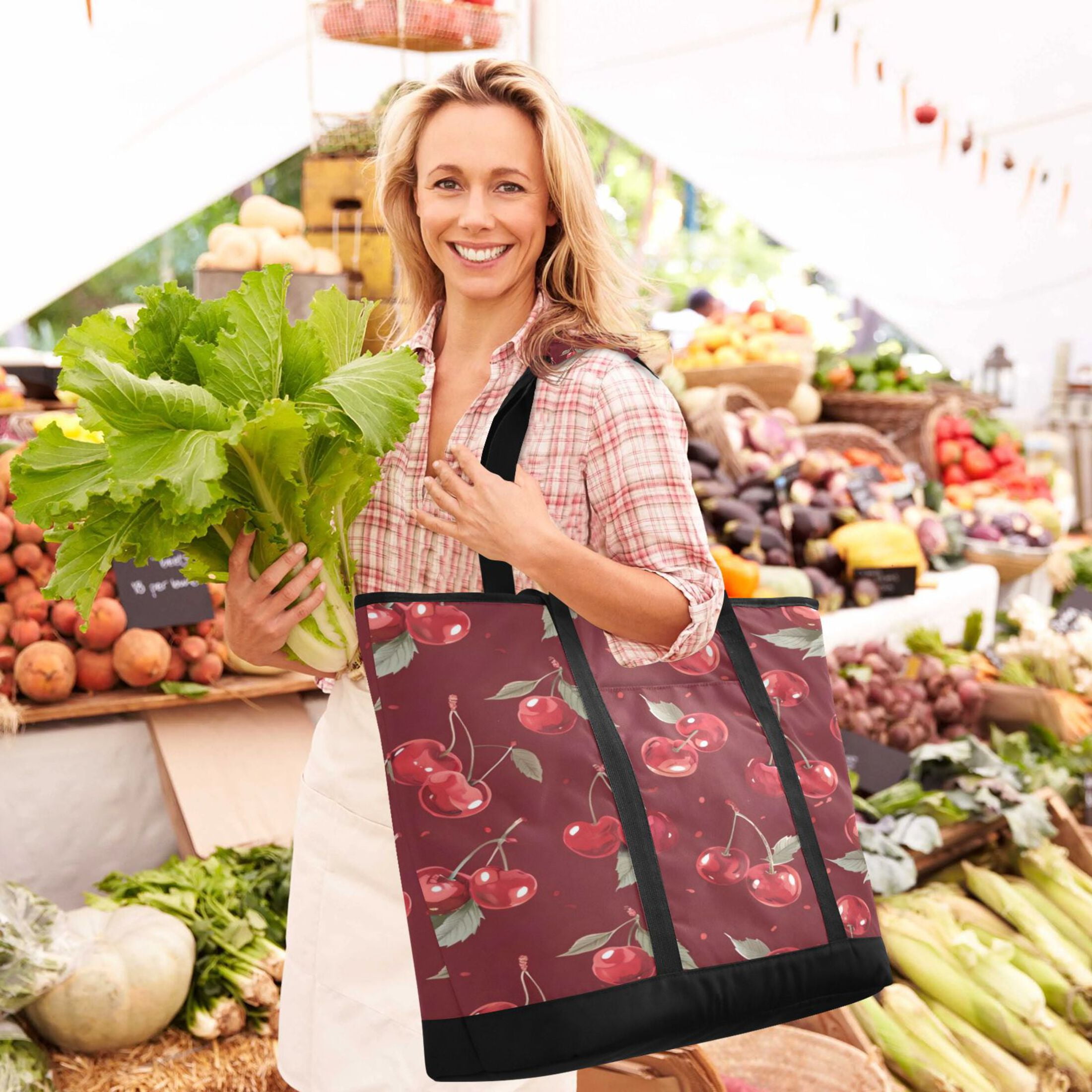 Large Hand-held Ice Pack Picnic Bag Insulation and Refrigeration Suitable for Shopping Picnics and Camping Red Cherry
