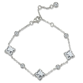 JeenMata 8 Carat Flower Design Moissanite Bracelet - Clover link Bracelet in 18K White Gold Plating for Women
