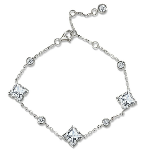 JeenMata 8 Carat Flower Design Moissanite Bracelet - Clover link Bracelet in 18K White Gold Plating for Women