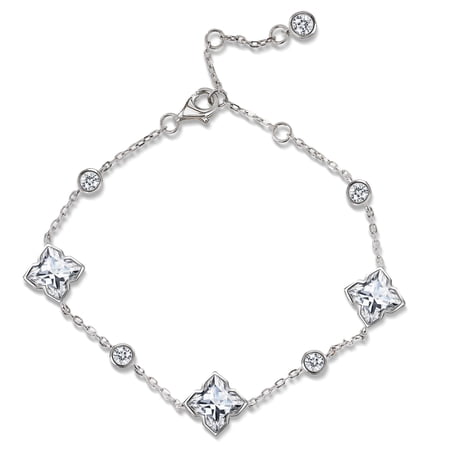 JeenMata 8 Carat Flower Design Moissanite Bracelet - Clover link Bracelet in 18K White Gold Plating for Women