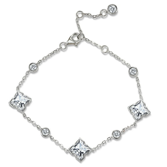JeenMata 8 Carat Flower Design Moissanite Bracelet - Clover link Bracelet in 18K White Gold Plating for Women