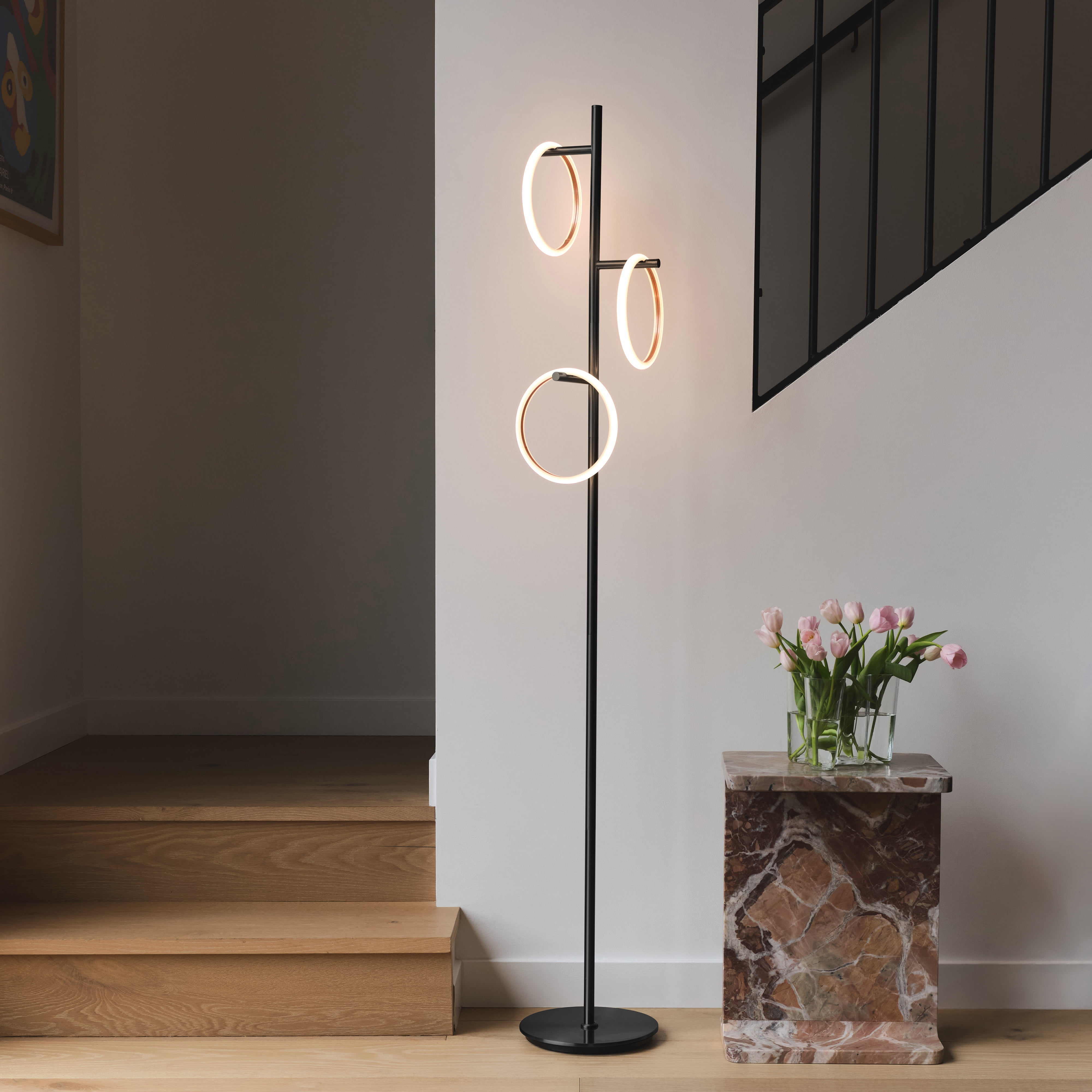 Brightech Saturn 66" Modern LED Floor Lamp - Removable LED Ring Lights with 3-Way Dimming - Classic Black
