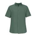 thumbnail image 4 of CIENVNSTG Band T Shirts Cotton Linen Short-Sleeved Shirts Solid Color Turn-Down Collar Casual Beach Style Going Out Tops Green 3XL, 4 of 6