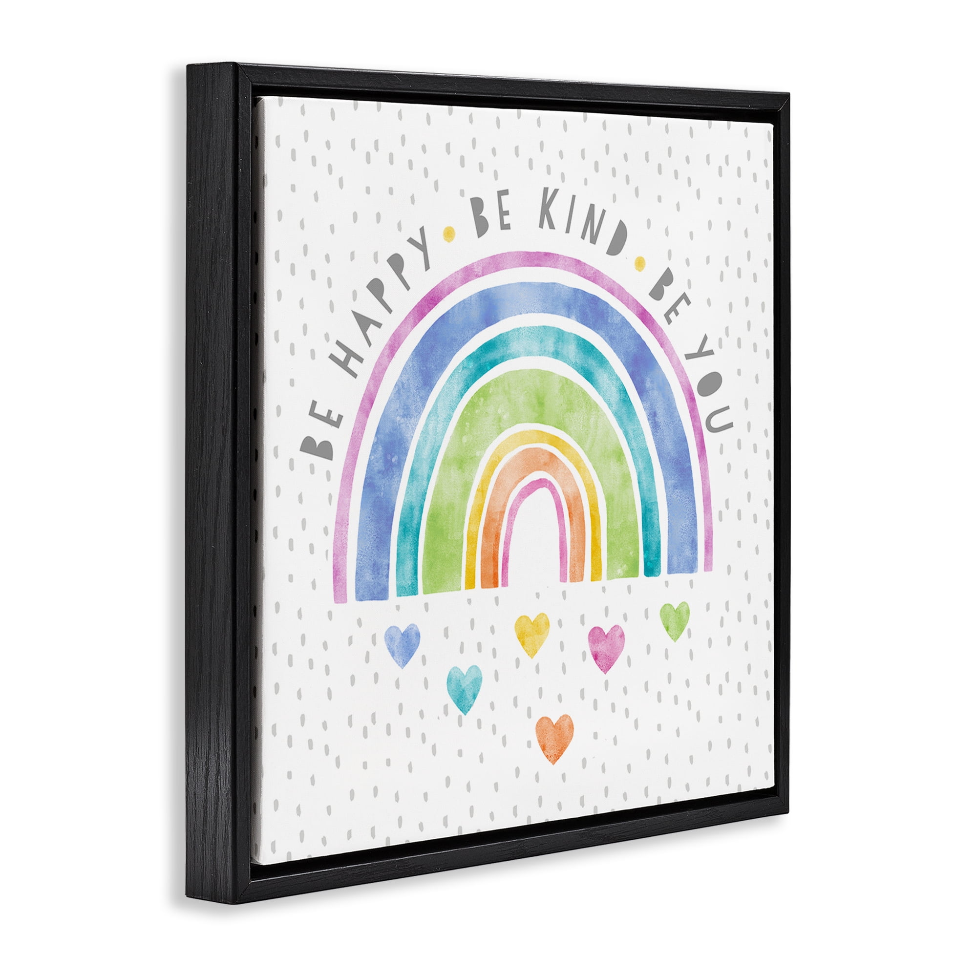Stupell Industries Be You Hearts & Rainbow Black Framed Floater Canvas Wall Art, design by Suzanne Nicoll