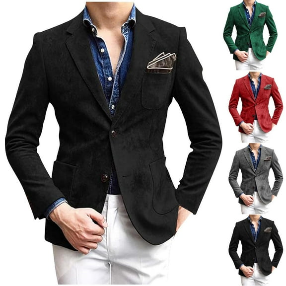 Miluxas Mens Velvet Blazer Two Button Sport Coat Solid Slim Fit Suit Jacket for Dinner Prom Wedding Red