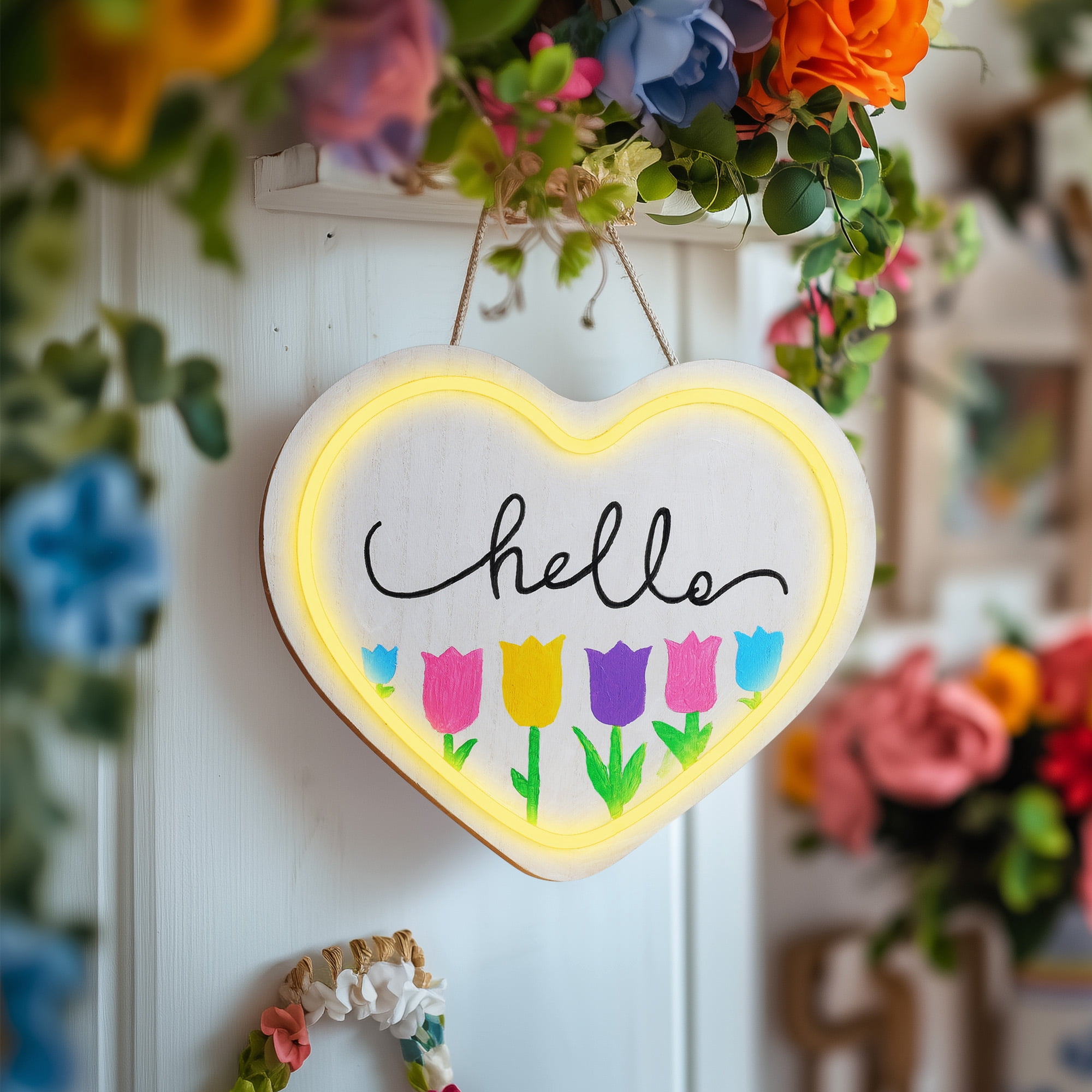 LED Wooden Heart Sign Paint Kit, Unfinished Wood Surface, Hello Hobby, 11 in. x 1.4 in. x 9.5 in.