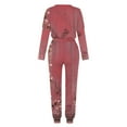thumbnail image 5 of Sweatsuits 2pcs Sets Womens Jogger Set Round neck Solid Color Leisure Fashion Loose Long Sleeved Two Piece Sweatpants Joggers Red Size XL, 5 of 5