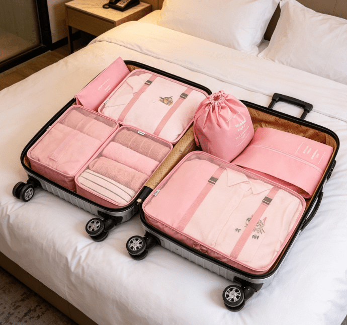 7 Set Travel Packing Cubes, Luggage Organizer Bags, Multi-Size Storage Pouches for Clothes, Shoes, Underwear, Cosmetics, Suitcase Organizer for Travel