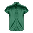 thumbnail image 5 of Pincandy Women's Round Neck Short Sleeved Left Shoulder Pleated Satin Women's Top Short Sleeved Round Neck Top,Green,2XL, 5 of 6