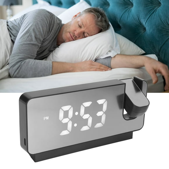 Time Date Temperature Display,180 Degree Projection LED Alarm Clock, Multifunction Time Date Temperature Display, Wide Angle HD LED Screen, USB Power Supply