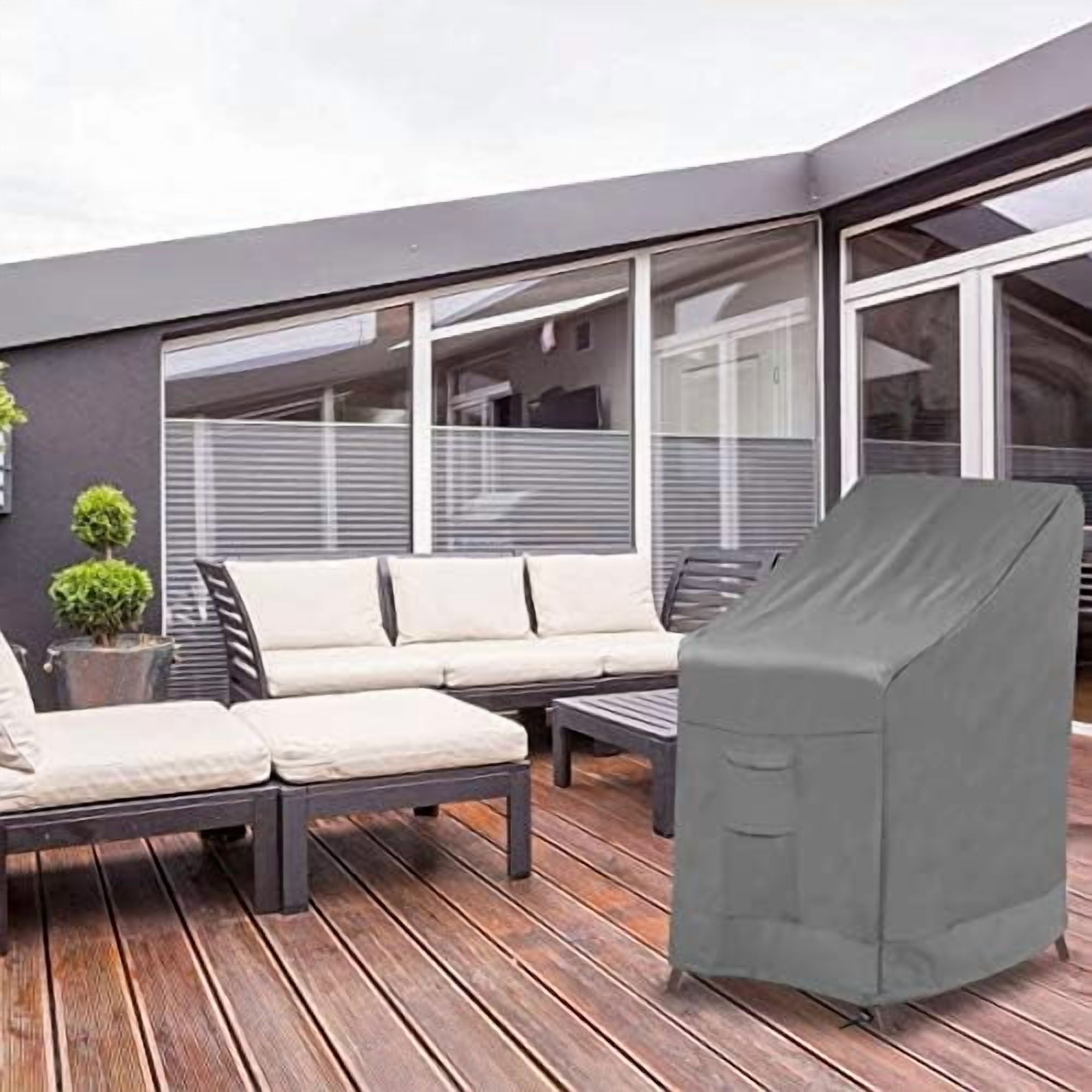 Stackable Patio Chair Cover,100% Waterproof Outdoor Chair Cover, Heavy Duty Lawn Patio Furniture Covers,Fits for 4-6 Stackable Dining Chairs,2 Pack-36 Lx28 Wx47 H,Grey