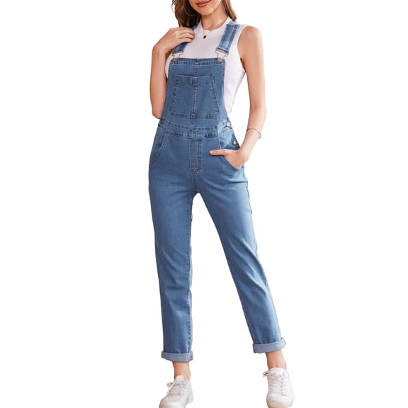 Bib Overalls for Women Fashion Jean Jumpsuit Adjustable Strap Coveralls(Light Blue,M)