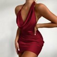 thumbnail image 2 of Gibobby Vestido sexy para mujer corto Vestido largo para mujerDeep VVestido de moda de boda(Vino,M), 2 of 5