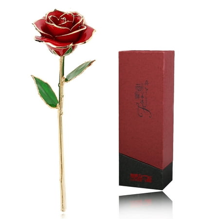 Love Forever Long Stem 24k Gold Foil Trim Red Rose Flower Best Gift for Valentine's Day, 24k Gold, Valentine's