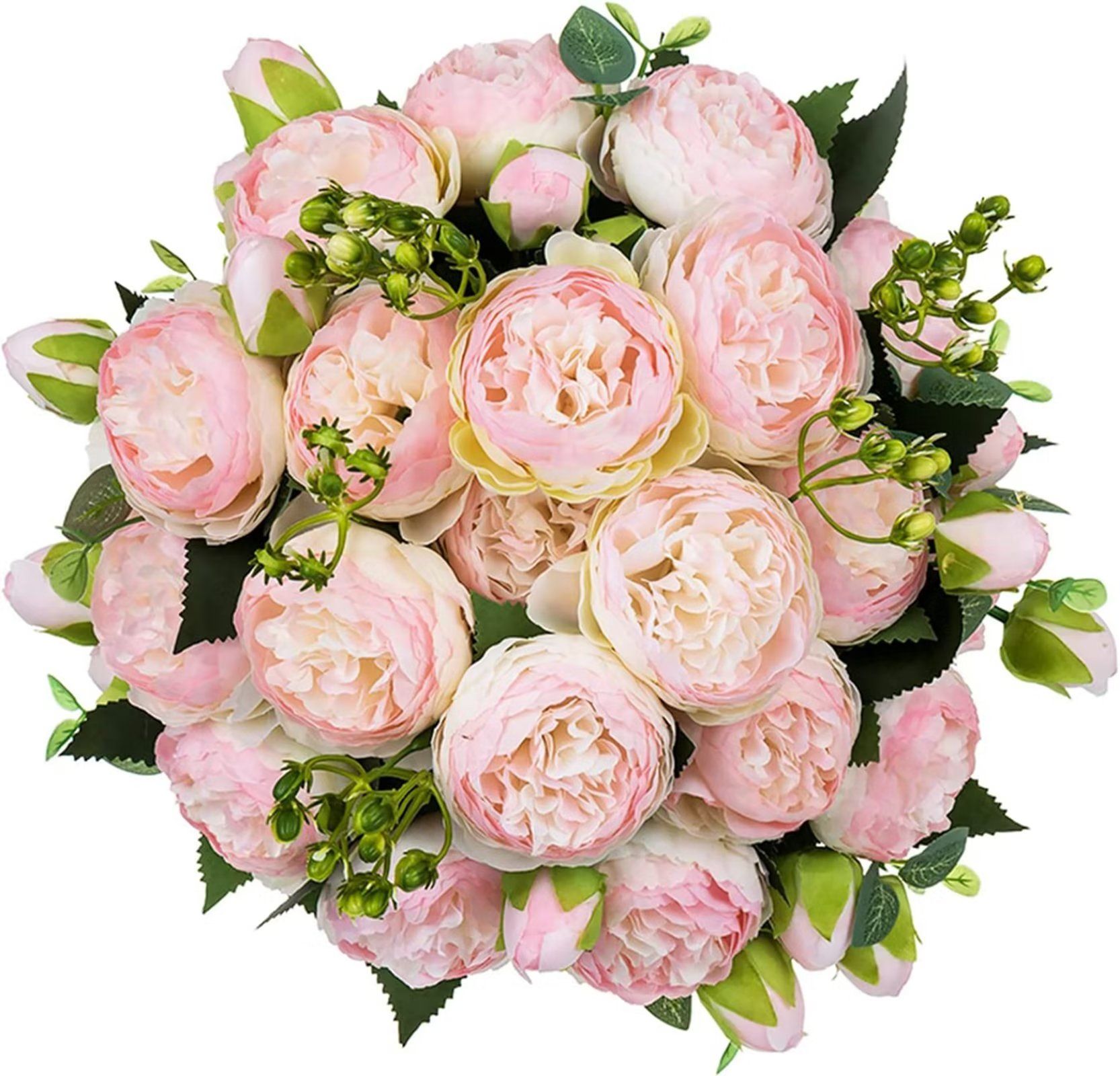 Melrose International Coral Pink Peony and Hydrangea Flower Bouquet (Set of 6)