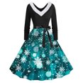 thumbnail image 2 of RKSTN Robes pour Femmes Imprimé de Noël Col en V Taille Cintrée Manches Longues Robe Rétro Coupe Ample Robes, 2 of 4
