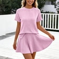 thumbnail image 2 of WAYUTE Shorts Sets for Women Seamless Knit Short Sleeve Solid Color Top with Pleated Skirt Casual Summer 2 Piece Matching Outfit Clothing Sets, 2 of 4
