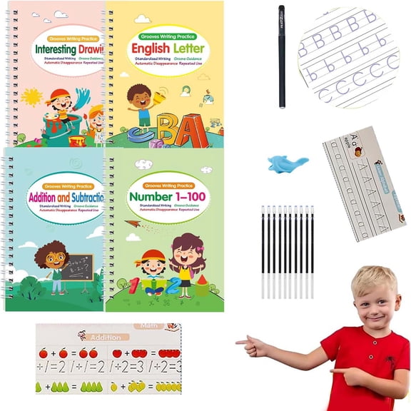 Motor Magic WorkBooks, Your Little Explorer Writing Books,Reusable Magic Copybooks, Magic Grooved Writing Practice Books, Learn To Write Number Letter Tracing(1 Set)