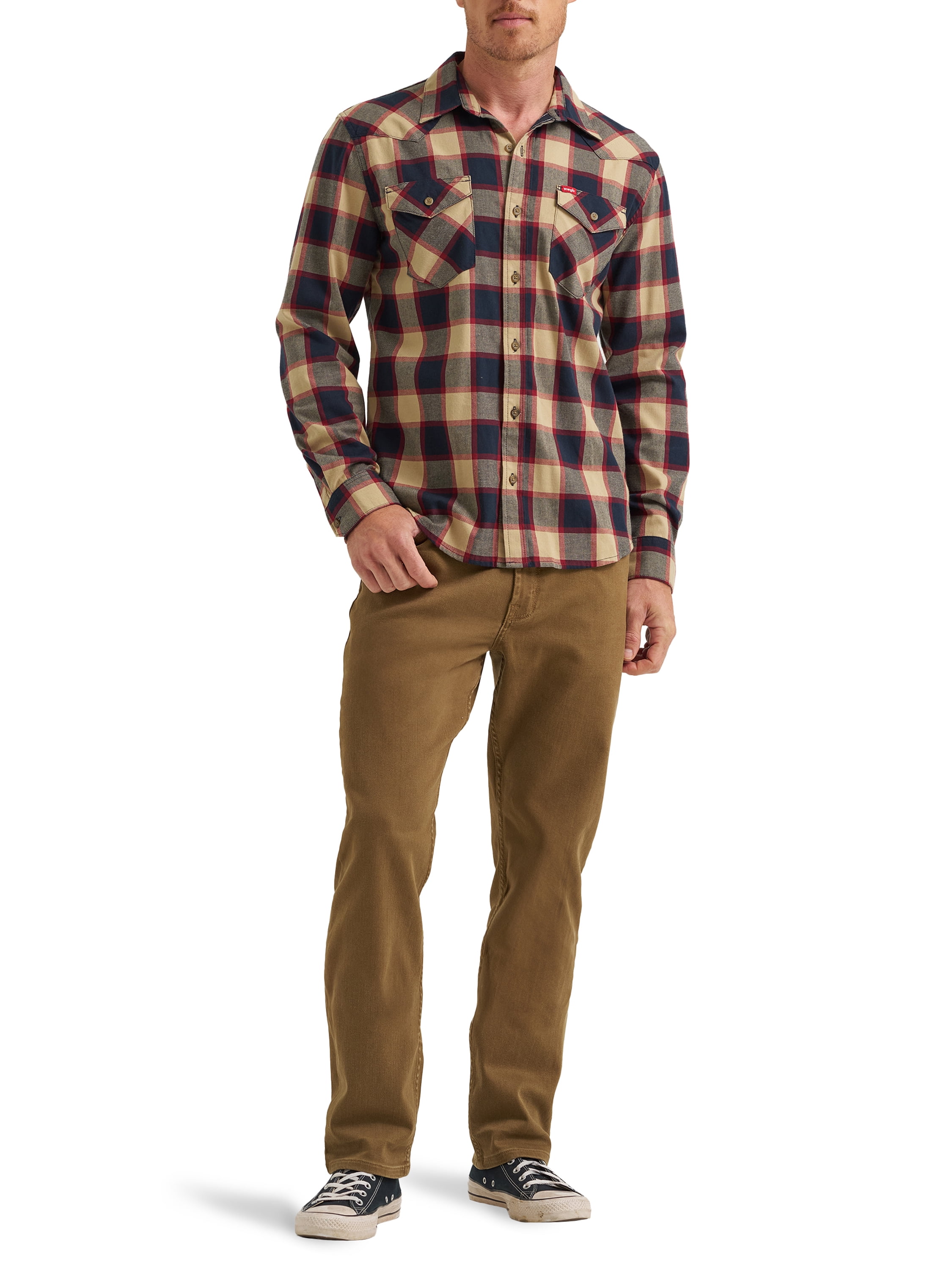 Wrangler® Men's Slim Fit Long Sleeve Woven Twill Shirt with Sunglasses Cleaner, Sizes S-5XL