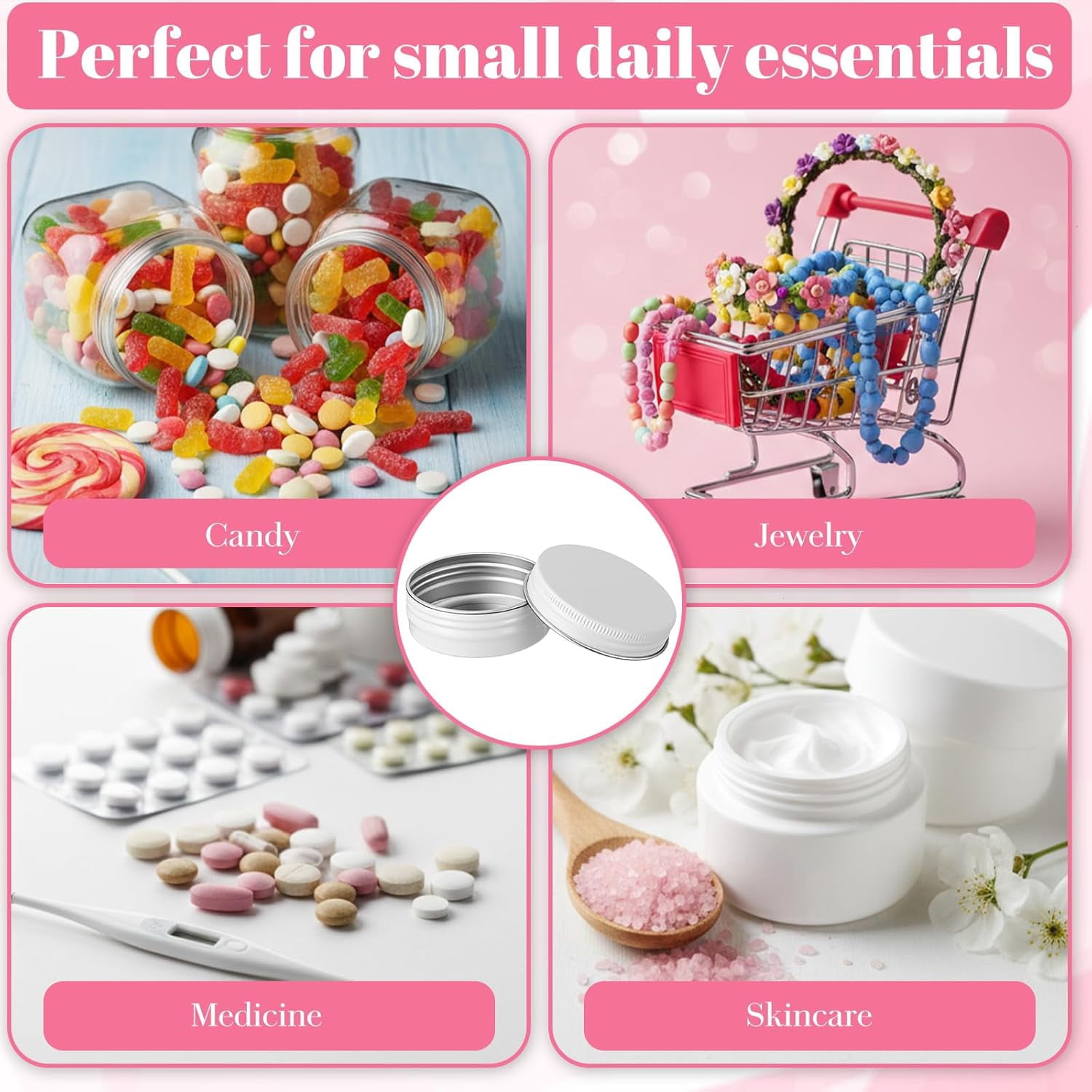 50 Pcs 1 Oz/30 ml Aluminum Tin Cans with Screw Lid, Refillable Travel Size Cosmetic Containers for Salves, Beard Balms, Candles, Lip Balm, Spices, DIY Cosmetic Storage (Multicolor)