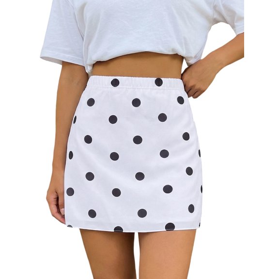 LMLYSoH Women Dot Print Mini Skirt Elastic Waist Short Bodycon Mesh Skirts for Daily Office Party