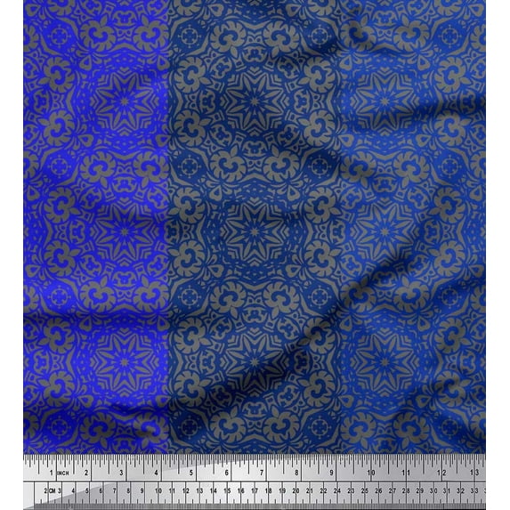 Soimoi polyester Crepe Fabric Stripe & Mandala Kaleidoscope Fabric Prints By Yard 42 Inch Wide