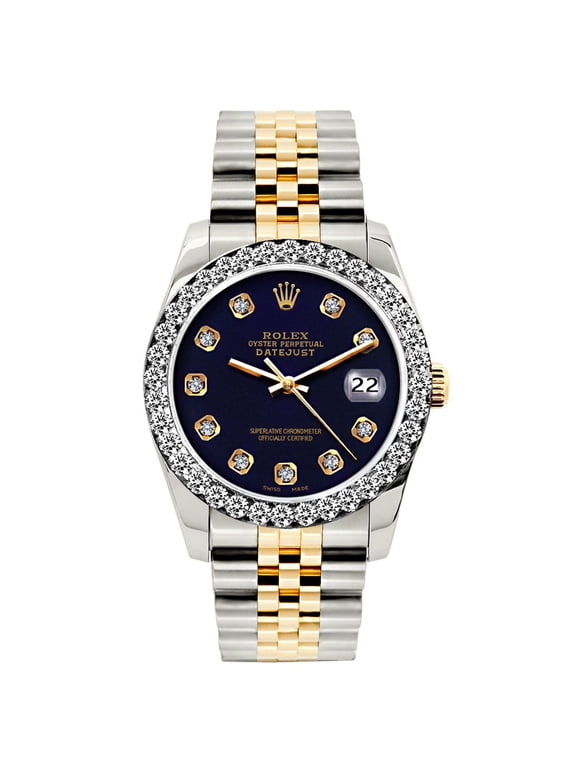 Pre-Owned Rolex Datejust 26mm Black Russian Dial Two-Tone Bracelet Watch With Diamond Bezel