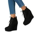thumbnail image 5 of Wovix Women's Ankle Boots Wedge Platform Bootie Round Toe Lace up Wedge Heels Boots for Party Evening Shoes Trendy Daily Work Black 42, 5 of 6