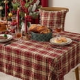 thumbnail image 4 of Granjero Gordo Mantel cuadrado con pompones, diseño de copos de nieve a cuadros, ideal para Navidad (rojo, 140 x 160 cm), 4 of 5