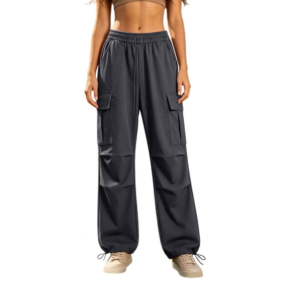 ZHYou No Boundarie Womens Cargo Pants Casual Drawstring Baggy Loose Fit Lightweight Flare Workout Hiking Trousers,Black,Size L