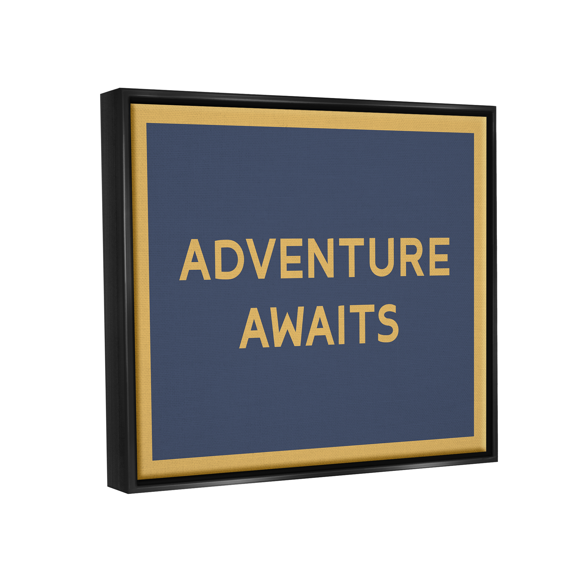 Stupell Industries Adventure Awaits Blue & Ochre Inspirational Painting Black Floater Framed Art Print Wall Art