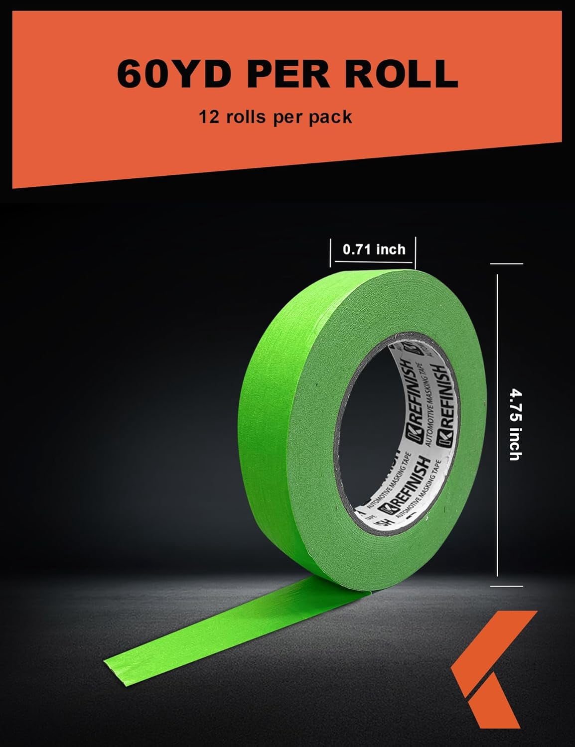 Heat-Resistant Automotive Masking Tape for Paint Booths, Green No-Residue Painters Tape, 1.41 Inch x 60 Yard Rolls, Pack of 6