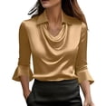 thumbnail image 2 of Endives Womens Satin Blouses Fashion 3/4 Sleeve Shirts Casual Cowl Neck Tee Shirt Elegant Work Tops Dressy Business Shirt Yellow, 2 of 6