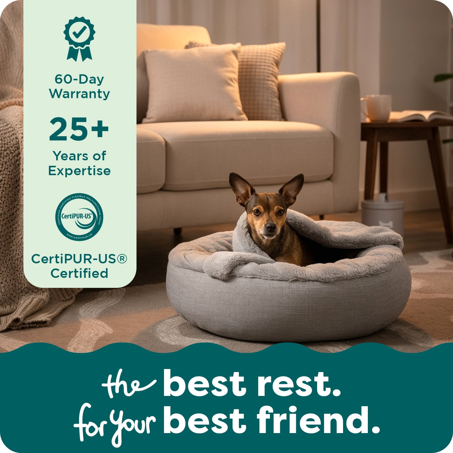 FurHaven Pet Products Extra Small Plush & Performance Linen Hooded Donut Dog & Cat Bed, Mist Gray