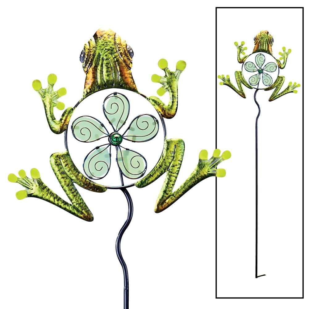 Frog Wind Spinner Garden Decor Yard Stake, Green by Collections Etc