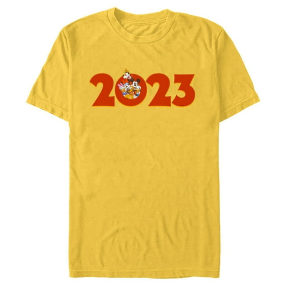 Disney Mickey and the Gang 2023 100th Anniversary New Year - Short Sleeve Blended T-Shirt for Adults - Customized-Yellow