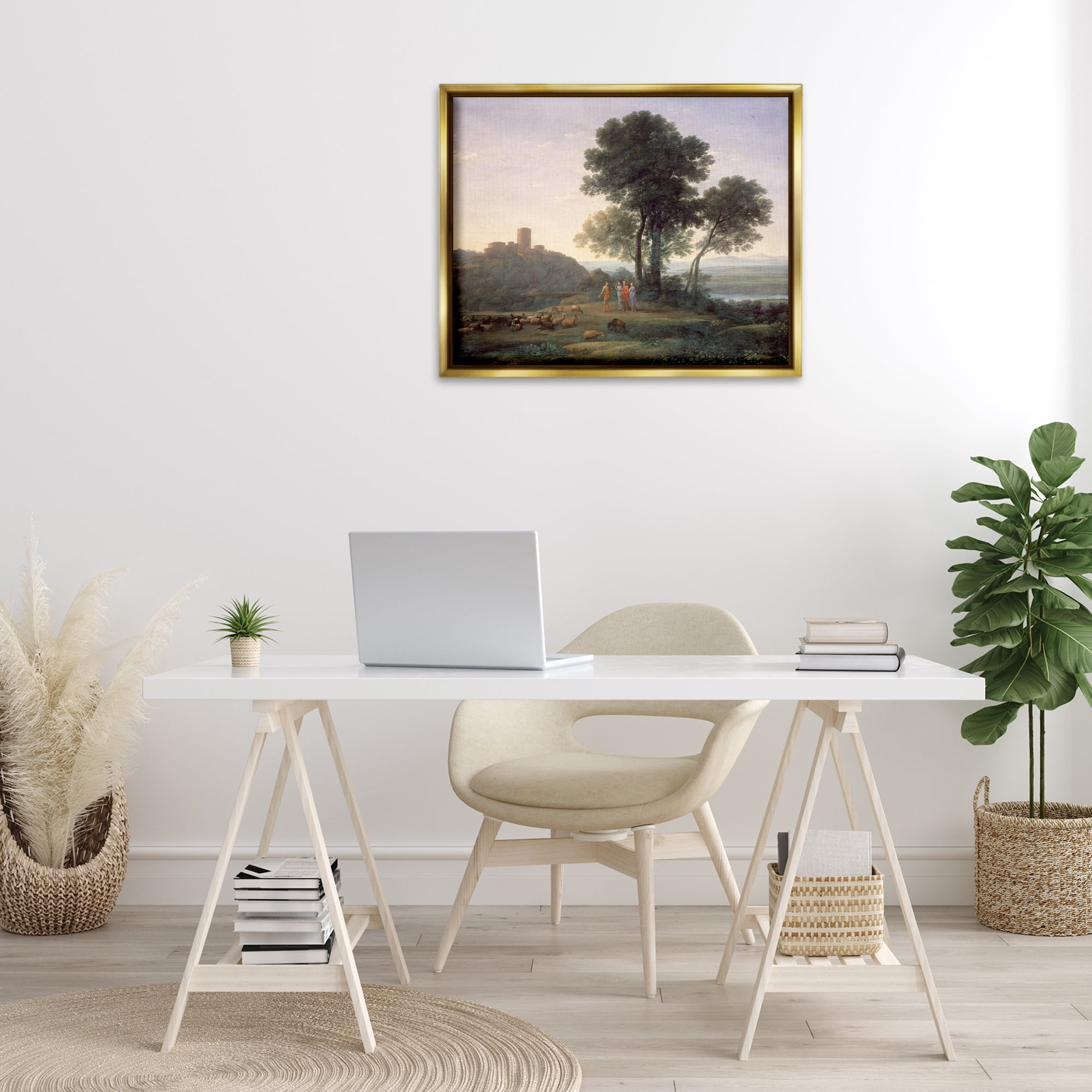Stupell Industries Classic Claude Rural Landscape Landscape & Nature Painting Gold Floater Framed Canvas Art Print Wall Art, 31 x 25