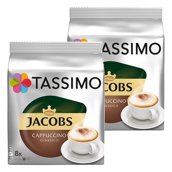 Tassimo Jacobs Cappuccino, Lot de 2, 2 x 16 T-Discs 16 Portions
