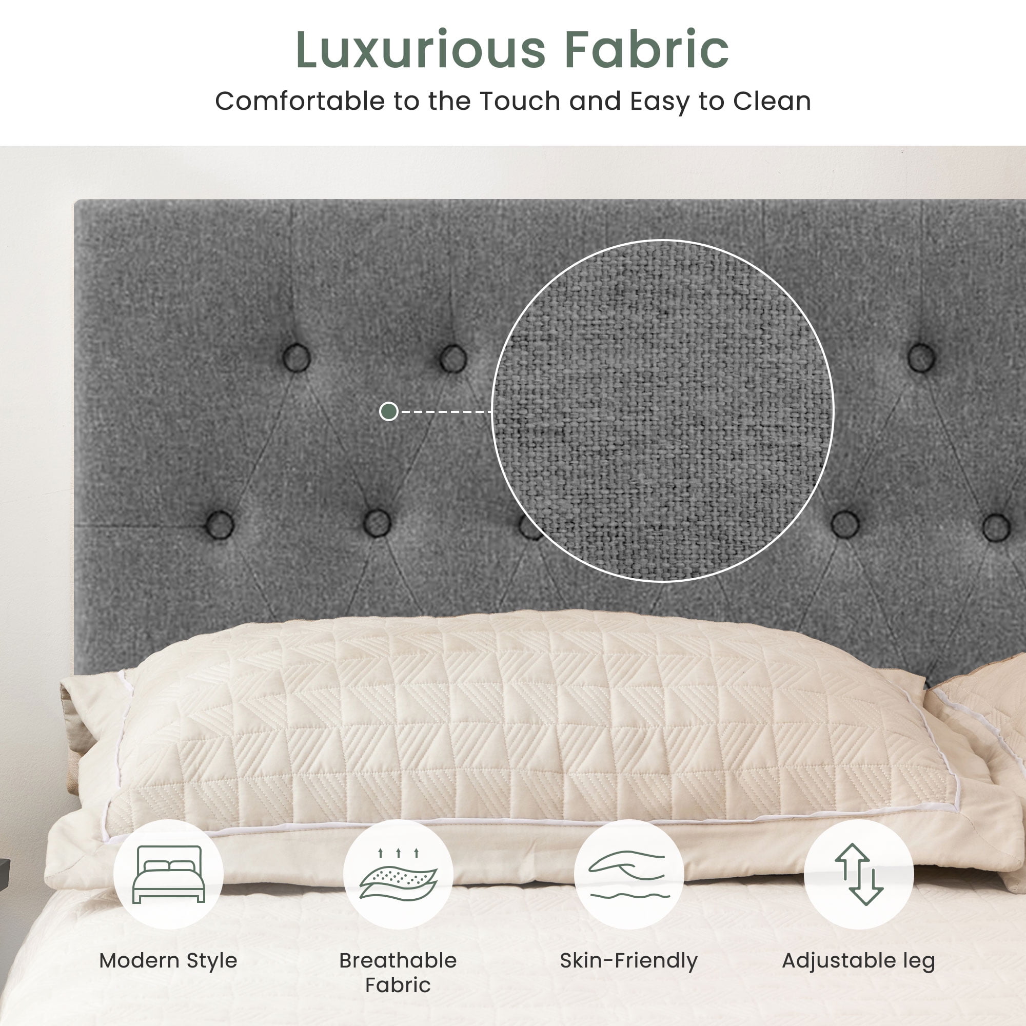 JONPONY Tufted Upholstered Headboard Full Size, Solid Wood Head Board with  Adjustable Height  Headboard from 37" to 51",Bed Frame Adapters,Gray,Headboard Only