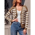 thumbnail image 4 of V Neck Button Down Long Sleeve Open Front Ribbed Knit Outerwear Womens Striped Cardigan Sweaters, 4 of 6