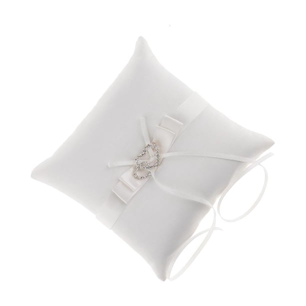 Billuyoard Corazones dobles ceremonia de boda anillo almohada cojín portador regalo elegante blanco Kits de decoración para fiestas
