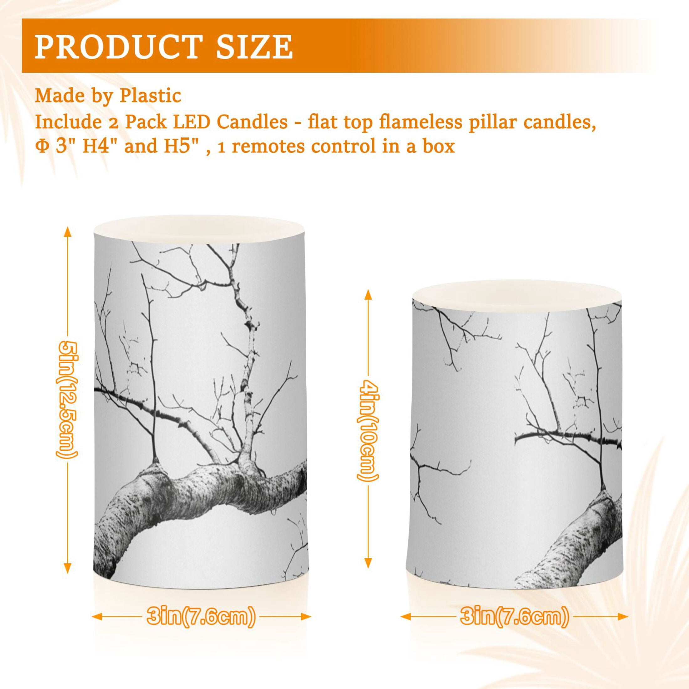 Gray Tree Branch Flameless Candles&nbsp;LED Lights Battery Operated Candles with Remote and Timers Flicker Lights Votive Set of 2