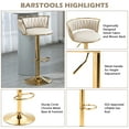 thumbnail image 3 of Velvet Swivel Bar Stools Set of 2 High Back Adjustable Bar Chairs with Golden Footrest for Kitchen Counter Square Island, Ivory, 3 of 5
