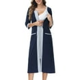 thumbnail image 5 of Sleep Shirts for Women Soft Cotton on Clearance Women's Zip up Cotton Housecoat Zipper Front Robe Lightweight Bathrobe 3/4 Sleeve Loungewear Nightgowns with Pockets New Navy S, 5 of 6