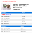 thumbnail image 2 of Fuel Filter - Compatible with 1986 - 2000, 2002 - 2007 Ford Taurus 1987 1988 1989 1990 1991 1992 1993 1994 1995 1996 1997 1998 1999 2003 2004 2005 2006, 2 of 2
