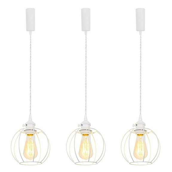 KAYYELAMP 3-Pack H-Type Track Lamp White Hollow Shade E26 Base Adjusted Cord Track Mount Modern Pendant Light for Kitchen Dining Table Loft(No Bulb, Track)