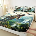 thumbnail image 3 of Manfei Kids Dinosaur Twin Sheet Sets for Boys, Tyrannosaurus Rex Twin Fitted Sheet, Wild Jungle Animal Flat Sheet, Ultra Soft Home Decor 3pcs, 3 of 7